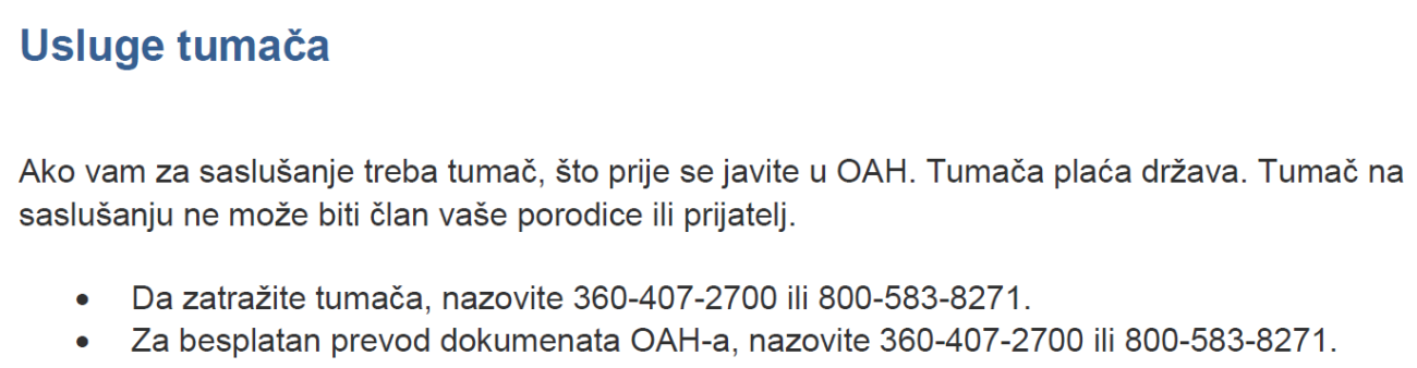 Instructions for requesting languages assistance in Bosnian