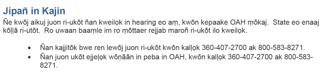 Instructions for requesting languages assistance in Marshallese